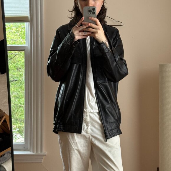 TIBI AVIATOR OVERSIZED LEATHER BOMBER JACKET - Picture 13 of 14